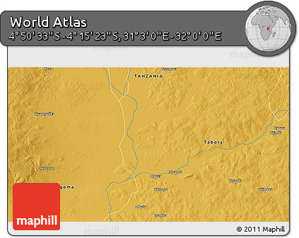 Physical 3D Map of the Area around 4° 32' 58" S, 31° 31' 29" E