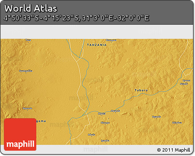 Physical 3D Map of the Area around 4° 32' 58" S, 31° 31' 29" E