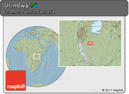 Savanna Style Location Map of Utindwa, hill shading