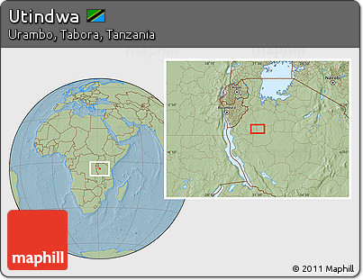 Savanna Style Location Map of Utindwa, hill shading