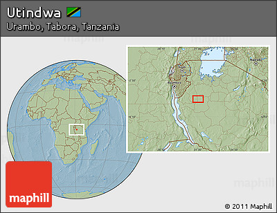 Savanna Style Location Map of Utindwa, hill shading