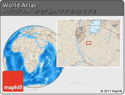 Shaded Relief Location Map of the Area around 4° 32' 58" S, 31° 31' 29" E