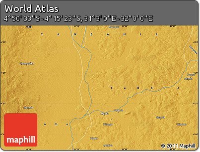 Physical Map of the Area around 4° 32' 58" S, 31° 31' 29" E
