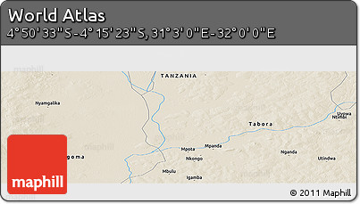 Shaded Relief Panoramic Map of the Area around 4° 32' 58" S, 31° 31' 29" E
