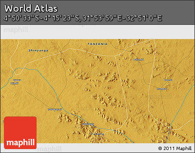 Physical 3D Map of the Area around 4° 32' 58" S, 32° 22' 30" E