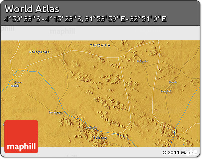 Physical 3D Map of the Area around 4° 32' 58" S, 32° 22' 30" E