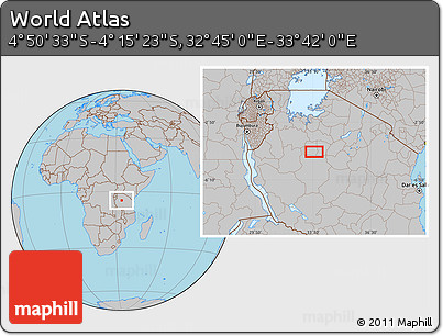 Gray Location Map of the Area around 4° 32' 58" S, 33° 13' 30" E