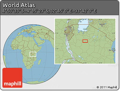 Savanna Style Location Map of the Area around 4° 32' 58" S, 33° 13' 30" E
