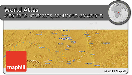 Physical Panoramic Map of the Area around 4° 32' 58" S, 33° 13' 30" E