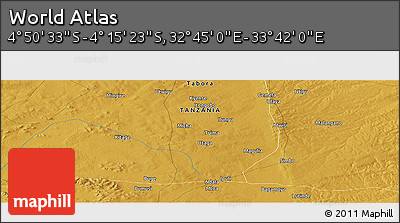 Physical Panoramic Map of the Area around 4° 32' 58" S, 33° 13' 30" E
