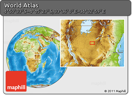 Physical Location Map of the Area around 4° 32' 58" S, 34° 4' 30" E
