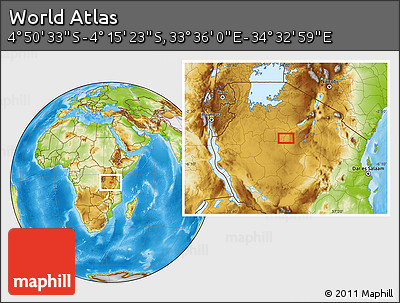 Physical Location Map of the Area around 4° 32' 58" S, 34° 4' 30" E