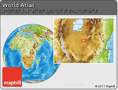 Physical Location Map of the Area around 4° 32' 58" S, 34° 4' 30" E