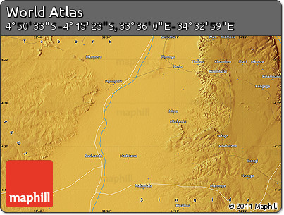 Physical Map of the Area around 4° 32' 58" S, 34° 4' 30" E