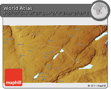 Physical 3D Map of the Area around 4° 32' 58" S, 34° 55' 29" E