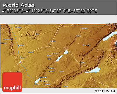 Physical 3D Map of the Area around 4° 32' 58" S, 34° 55' 29" E