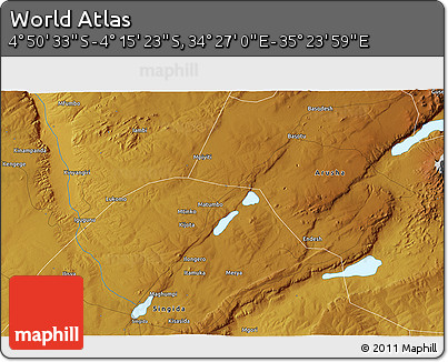 Physical 3D Map of the Area around 4° 32' 58" S, 34° 55' 29" E