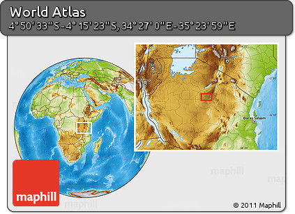 Physical Location Map of the Area around 4° 32' 58" S, 34° 55' 29" E