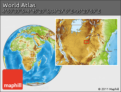 Physical Location Map of the Area around 4° 32' 58" S, 34° 55' 29" E