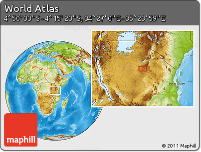 Physical Location Map of the Area around 4° 32' 58" S, 34° 55' 29" E