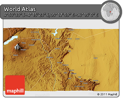Physical 3D Map of the Area around 4° 32' 58" S, 35° 46' 29" E
