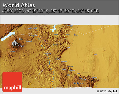 Physical 3D Map of the Area around 4° 32' 58" S, 35° 46' 29" E