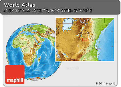Physical Location Map of the Area around 4° 32' 58" S, 36° 37' 30" E