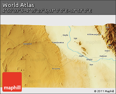 Physical 3D Map of the Area around 4° 32' 58" S, 37° 28' 30" E
