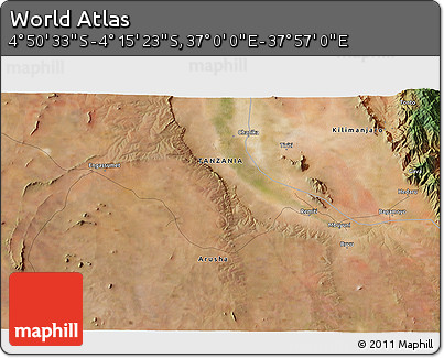 Satellite 3D Map of the Area around 4° 32' 58" S, 37° 28' 30" E