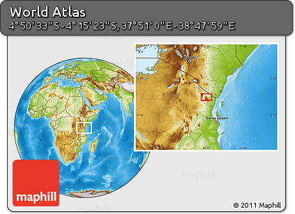 Physical Location Map of the Area around 4° 32' 58" S, 38° 19' 30" E