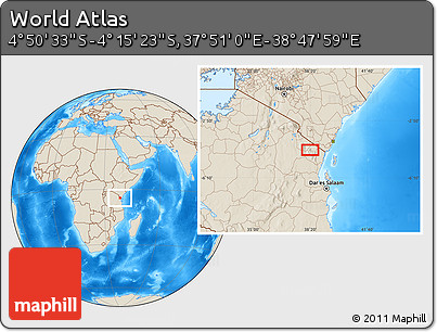 Shaded Relief Location Map of the Area around 4° 32' 58" S, 38° 19' 30" E