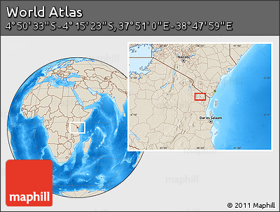 Shaded Relief Location Map of the Area around 4° 32' 58" S, 38° 19' 30" E