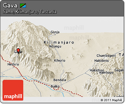 Shaded Relief Panoramic Map of Gava