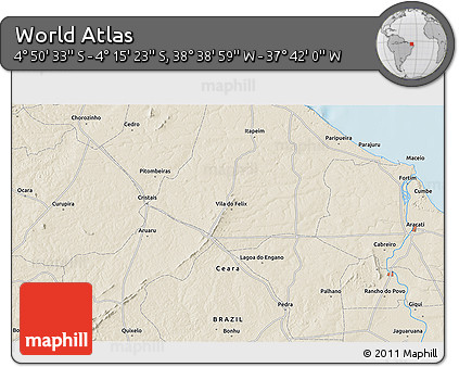 Shaded Relief 3D Map of the Area around 4° 32' 58" S, 38° 10' 29" W