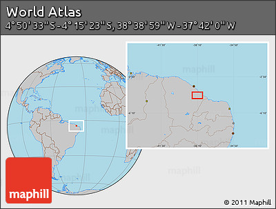 Gray Location Map of the Area around 4° 32' 58" S, 38° 10' 29" W