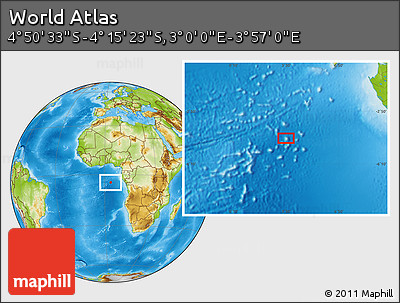 Physical Location Map of the Area around 4° 32' 58" S, 3° 28' 30" E