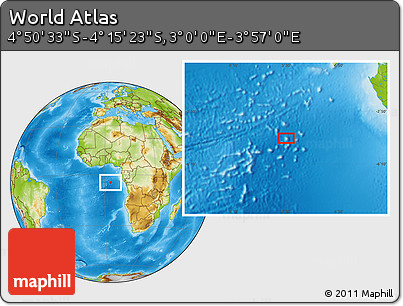 Physical Location Map of the Area around 4° 32' 58" S, 3° 28' 30" E