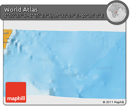 Political 3D Map of the Area around 4° 32' 58" S, 40° 1' 29" E