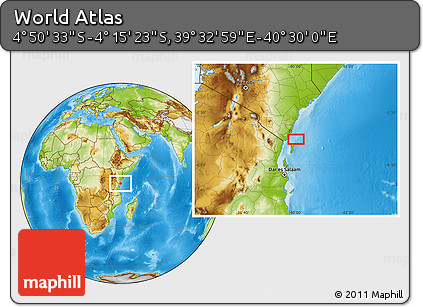 Physical Location Map of the Area around 4° 32' 58" S, 40° 1' 29" E