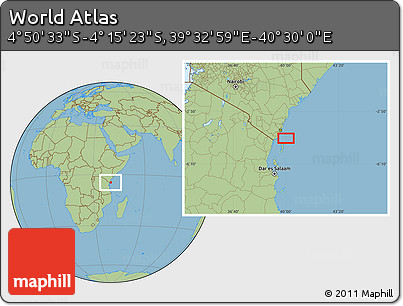 Savanna Style Location Map of the Area around 4° 32' 58" S, 40° 1' 29" E