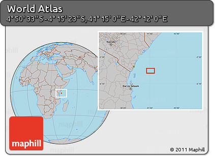 Gray Location Map of the Area around 4° 32' 58" S, 41° 43' 30" E