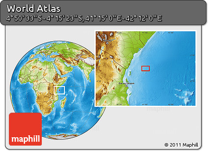 Physical Location Map of the Area around 4° 32' 58" S, 41° 43' 30" E