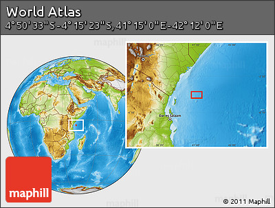 Physical Location Map of the Area around 4° 32' 58" S, 41° 43' 30" E