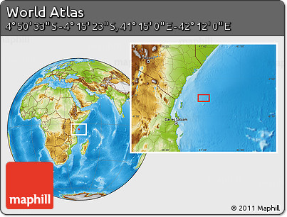 Physical Location Map of the Area around 4° 32' 58" S, 41° 43' 30" E