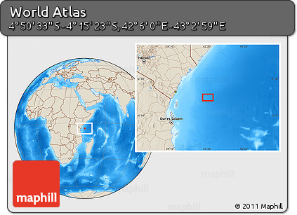 Shaded Relief Location Map of the Area around 4° 32' 58" S, 42° 34' 30" E