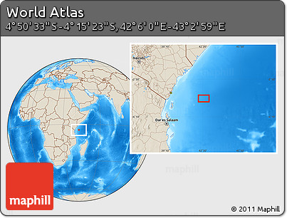 Shaded Relief Location Map of the Area around 4° 32' 58" S, 42° 34' 30" E