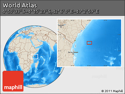 Shaded Relief Location Map of the Area around 4° 32' 58" S, 42° 34' 30" E