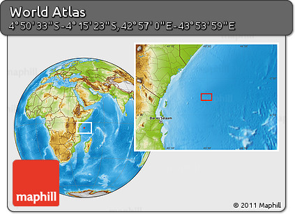 Physical Location Map of the Area around 4° 32' 58" S, 43° 25' 29" E