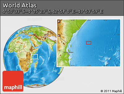 Physical Location Map of the Area around 4° 32' 58" S, 43° 25' 29" E