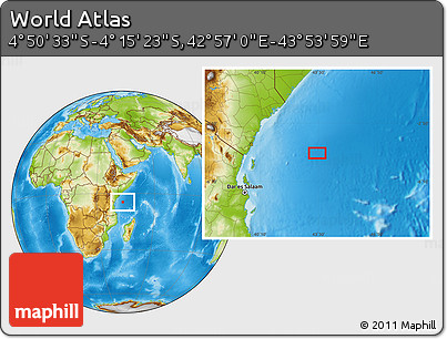 Physical Location Map of the Area around 4° 32' 58" S, 43° 25' 29" E